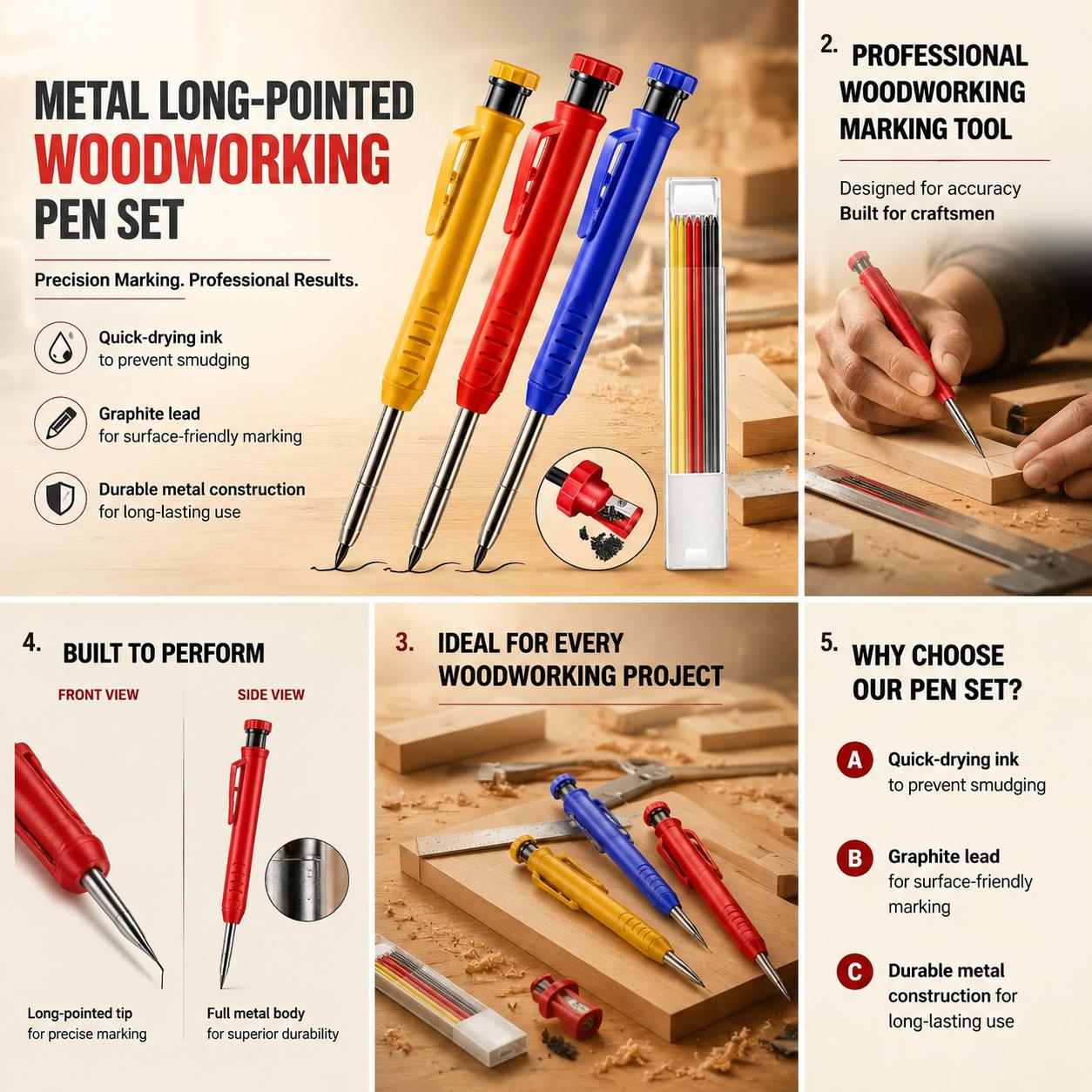 Workshop Tools In Engineering - Pensil Kayu Profesional Ujung Logam Panjang