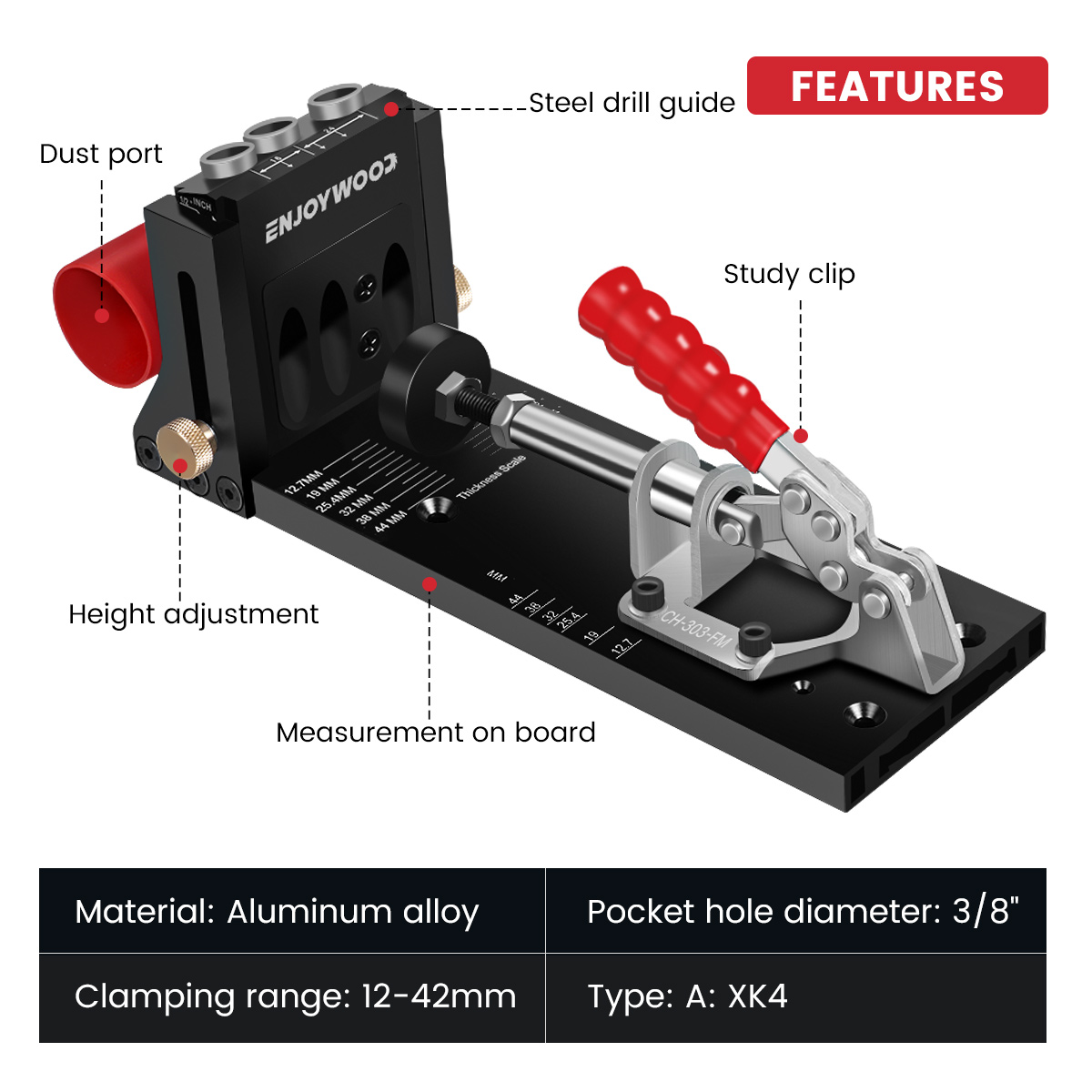 Enjoyywood XK4 Kit Jig lubang  - Pocket Hole Jig ulasan dan harga